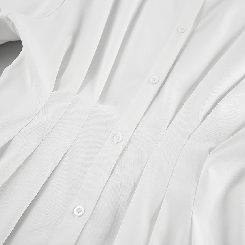 Cinched Pleated Long Sleeve Shirt