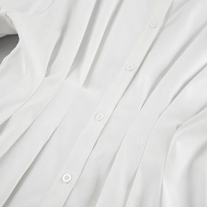 Cinched Pleated Long Sleeve Shirt