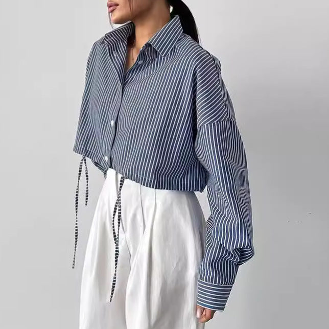Long Sleeve Cropped Striped Shirt