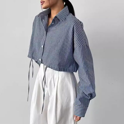Long Sleeve Cropped Striped Shirt