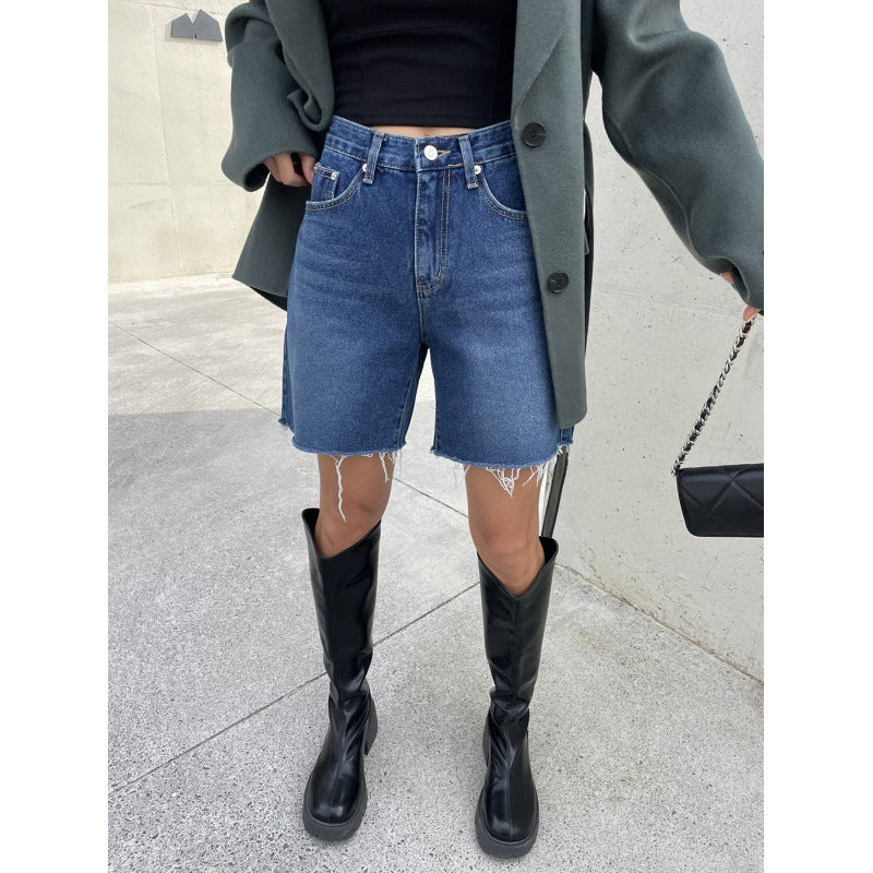 Washed Blue Simple Baggy Shorts