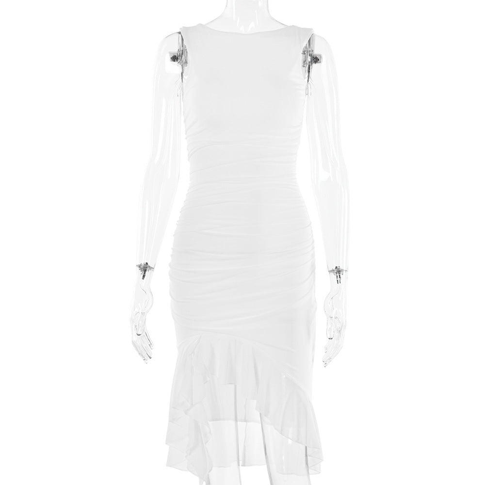 Slim Ruffled Sleeveless Dress