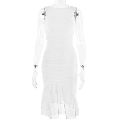Slim Ruffled Sleeveless Dress