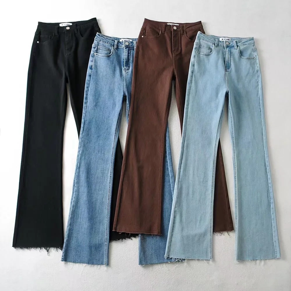Raw Edge High Waist Flared Denim