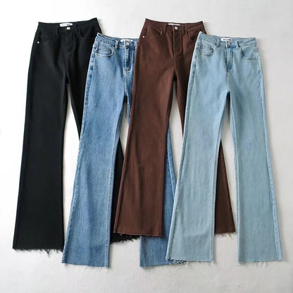 Raw Edge High Waist Flared Denim