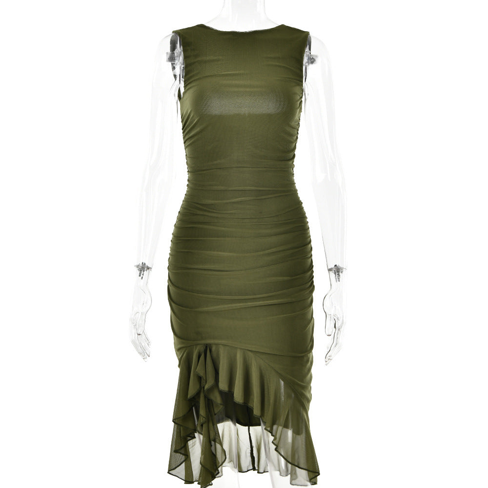 Slim Ruffled Sleeveless Dress