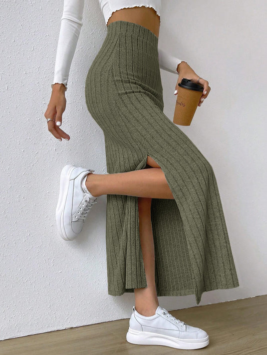 Long Skirt High Waist With Side Slit