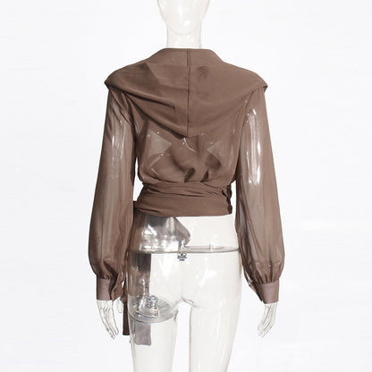 Mesh See-through Hooded Top