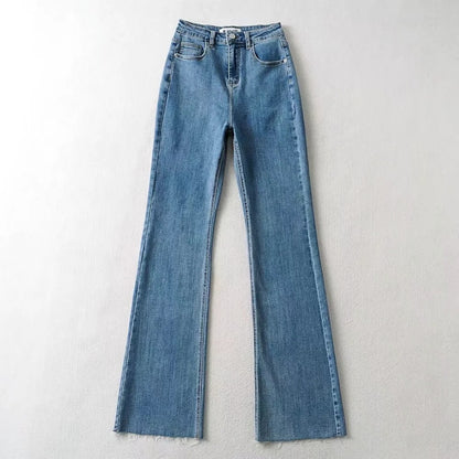 Raw Edge High Waist Flared Denim