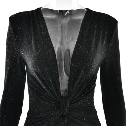 Deep V-neck Ribbon Fitting Dress