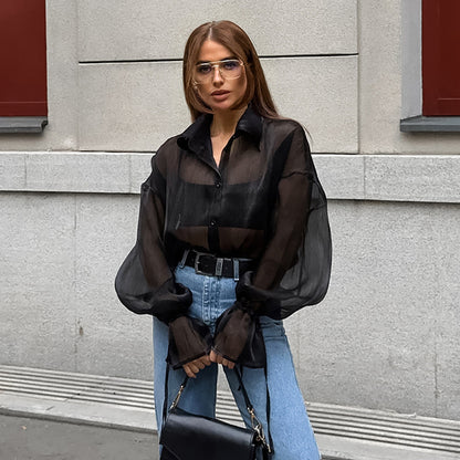 See-through Black Gauzy Shirt
