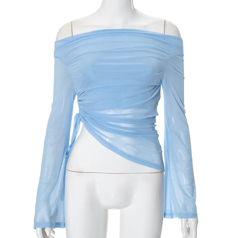 Solid Long-sleeved Off-shoulder Top