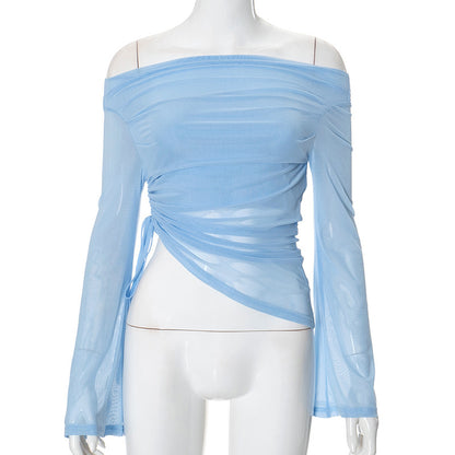 Solid Long-sleeved Off-shoulder Top