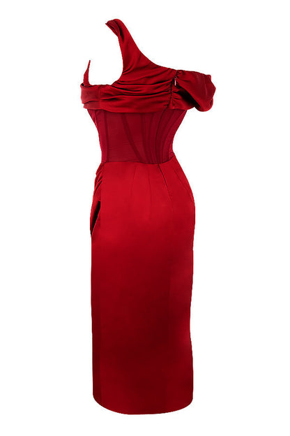 Corset-Style One‑Shoulder Irregular Slit Dress