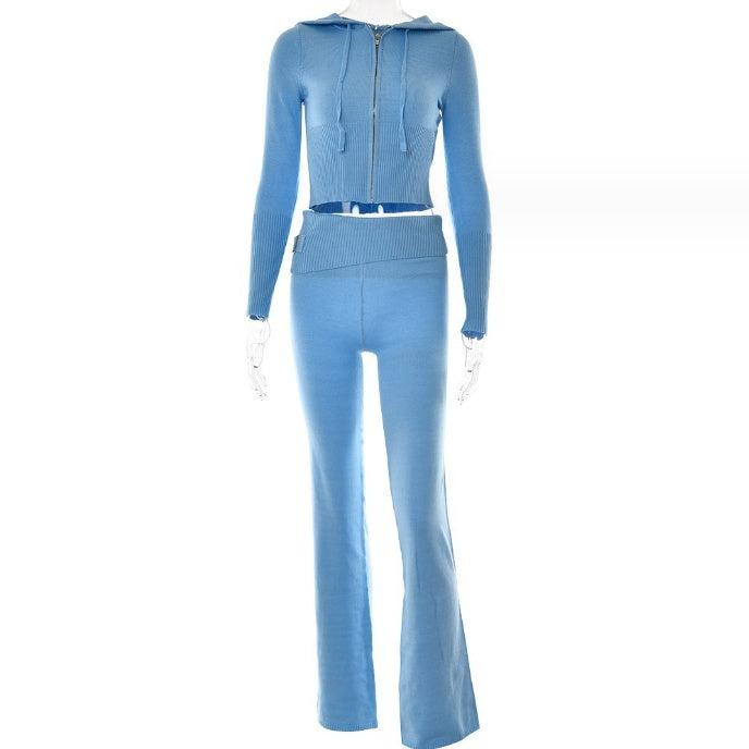 Hoodie Zip Knit Pants Set