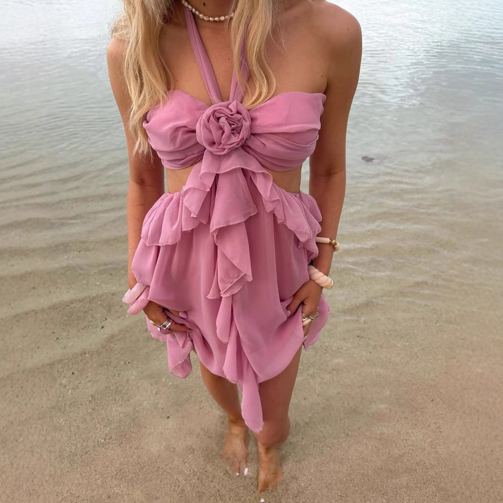 Corsage Ruffled Halter Dress