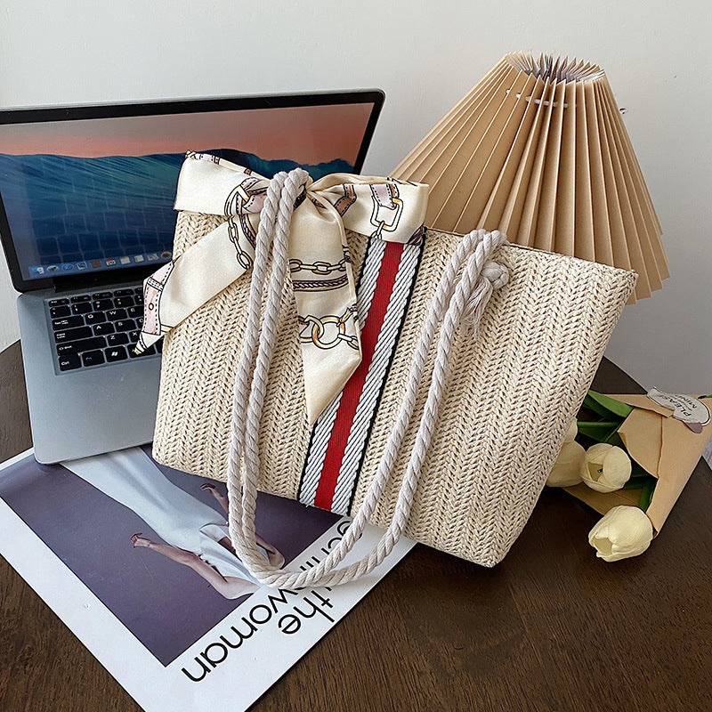 Stripe Large Straw Woven Bag