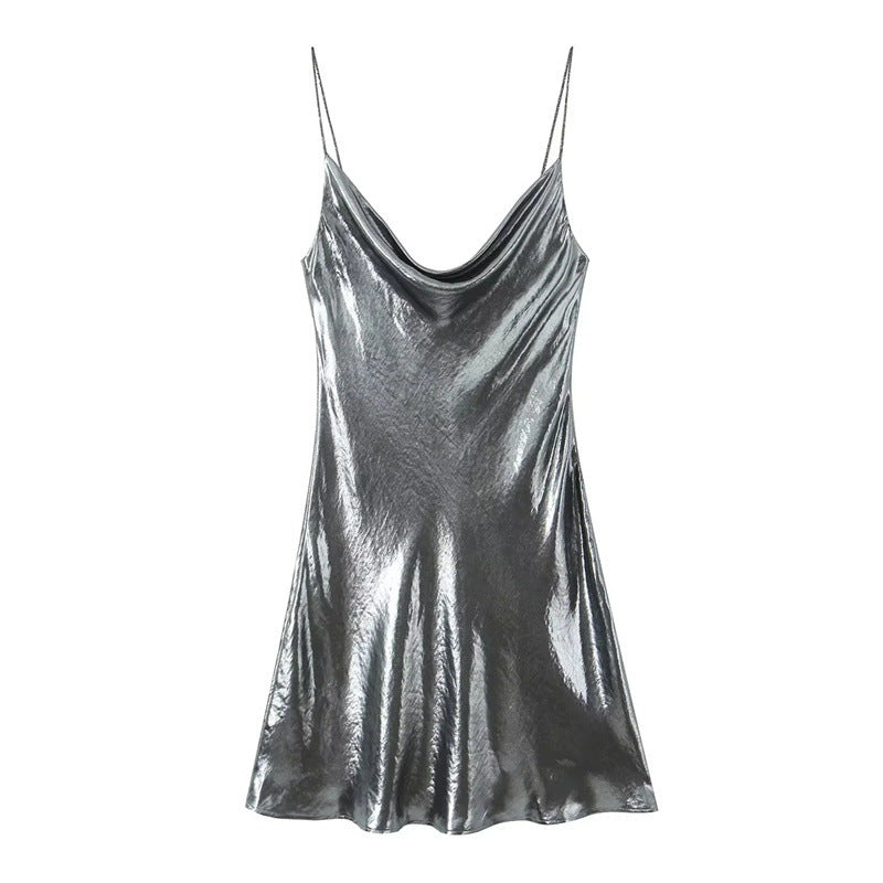 Low Metallic Sling Dress
