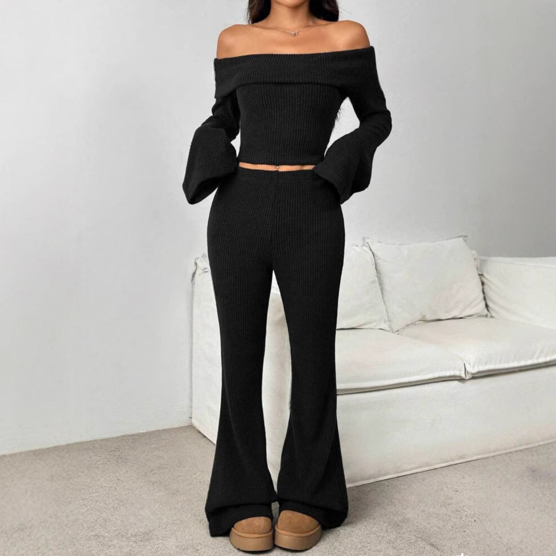 Off-neck Long-sleeve Knit Set