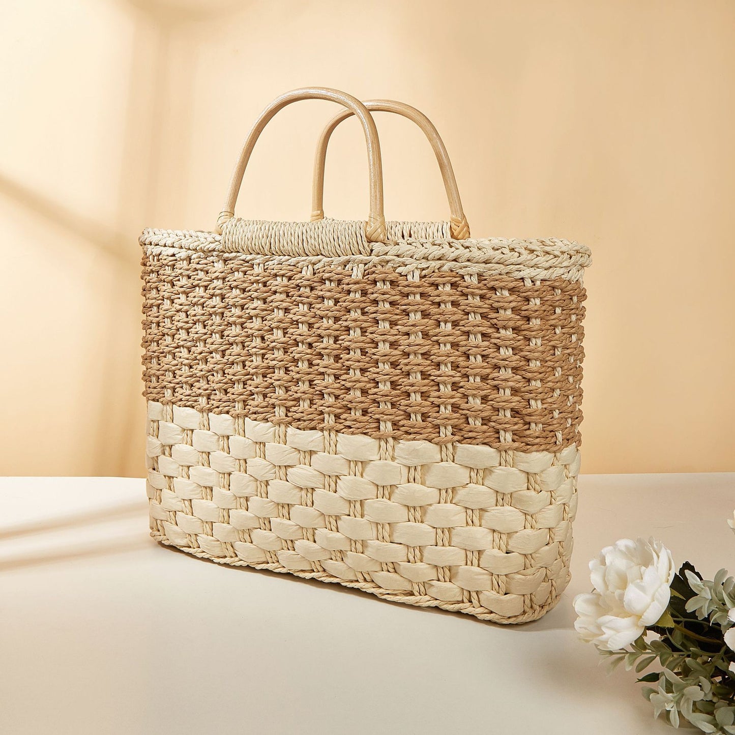 Contrast Basket Braided Bag