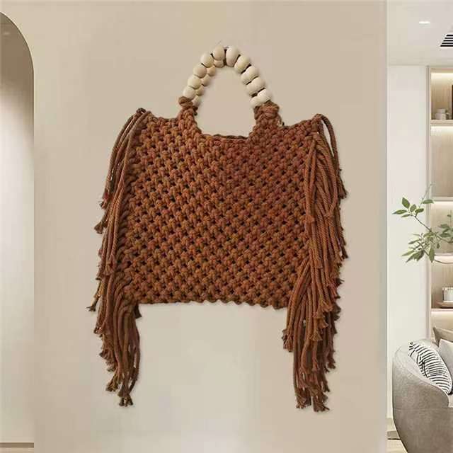 Wooden Beaded Weaving Tote Bag