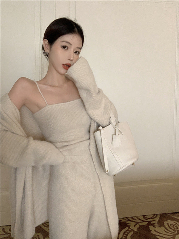 Knitted Wide-leg Pant Three-piece Set