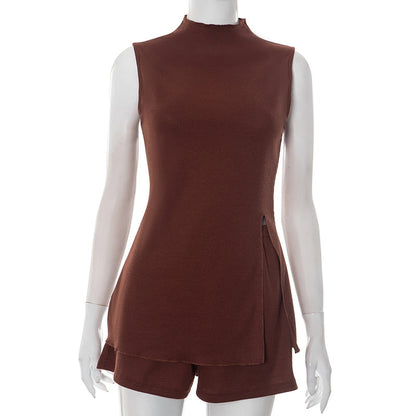 Half High Collar Shorts Set