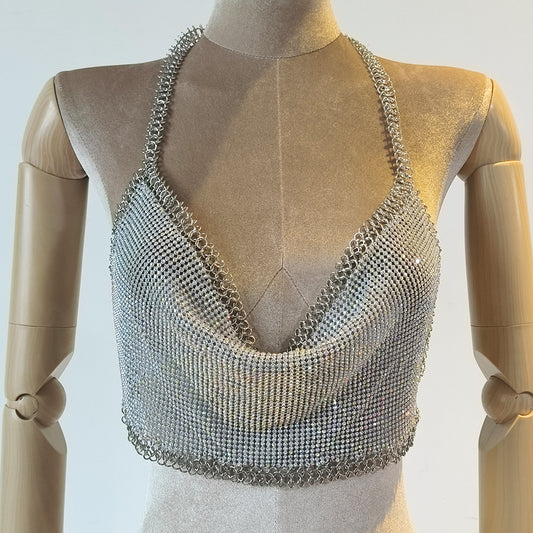 Chain Metal Shoulder Strap Rhinestone Quartz Top