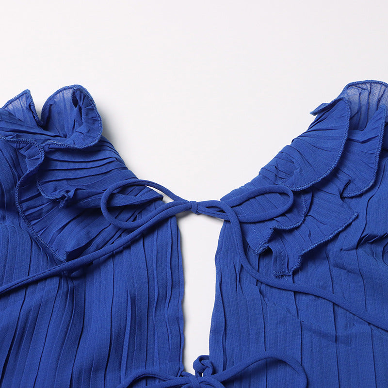 Ruffled Pleated High Slit Dress