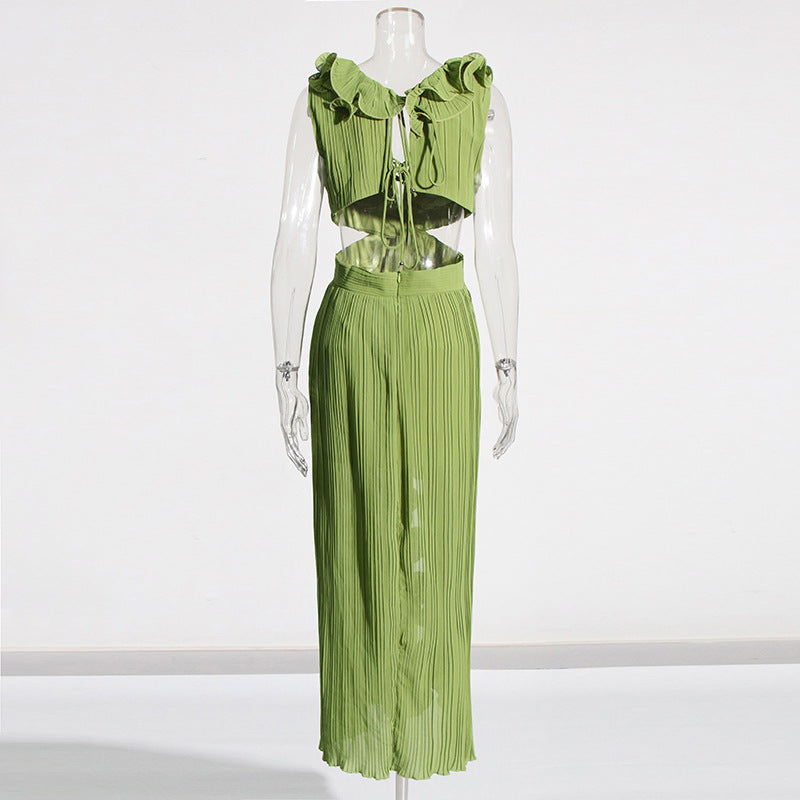 Ruffled Pleated High Slit Dress