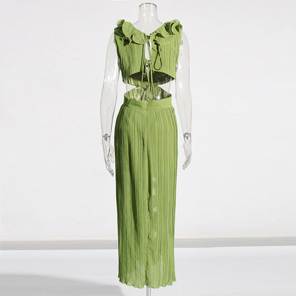 Ruffled Pleated High Slit Dress