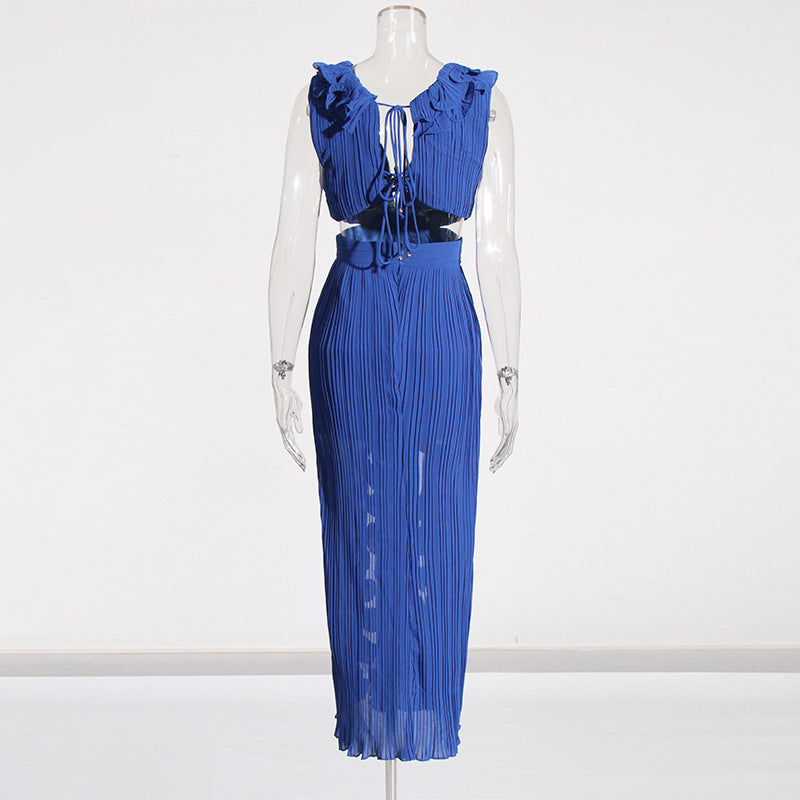 Ruffled Pleated High Slit Dress