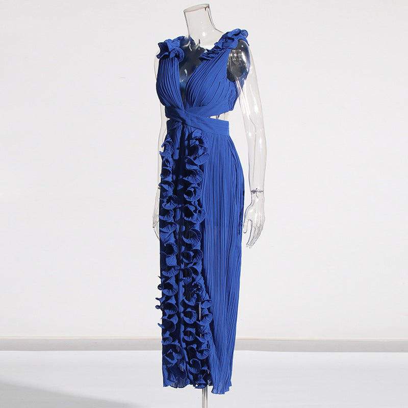 Ruffled Pleated High Slit Dress