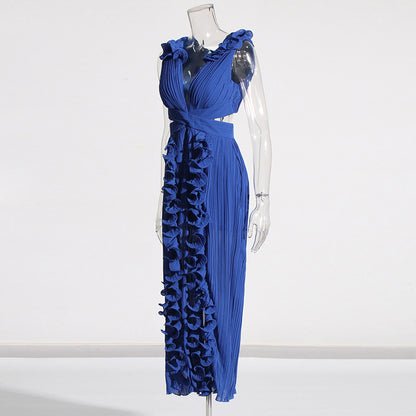 Ruffled Pleated High Slit Dress
