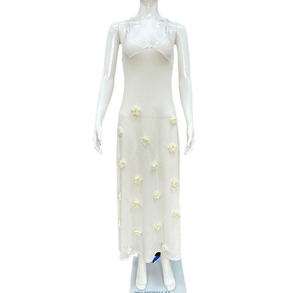 Flower Knitted Backless Lace-up Dress