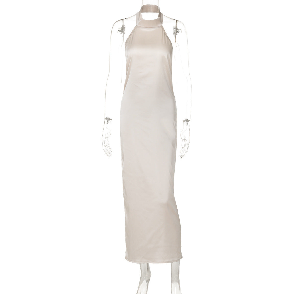 Sleeveless Halter Backless Satin Dress