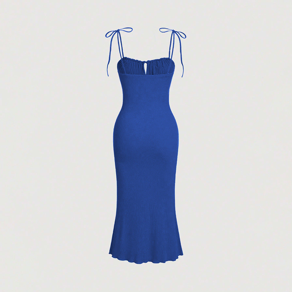 Drawstring Lace Slim Fishtail Dress