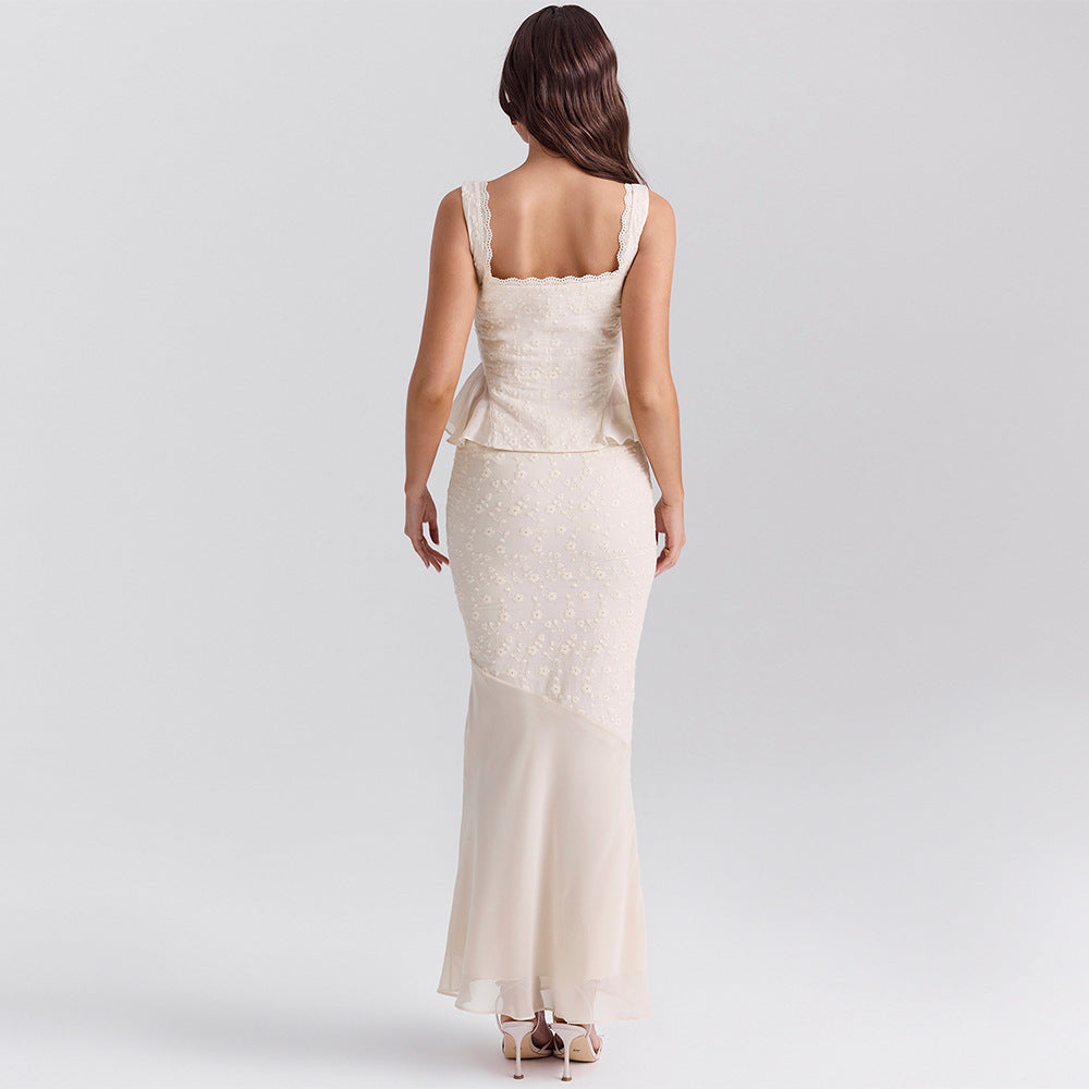 Lace Top Fishtail Skirt Set