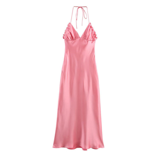 Silk Satin Texture Backless Dress
