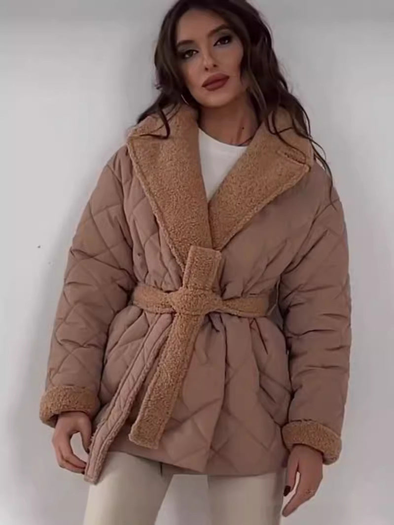Lapel Faux Fur Waist-Tied Coat