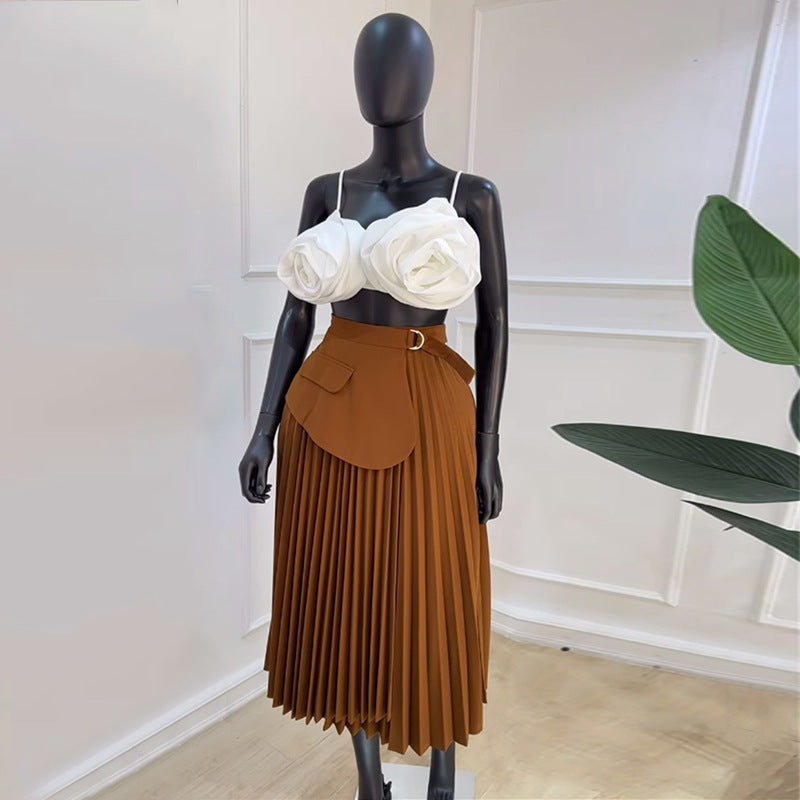 High Waist Irregular Pleated Skirt