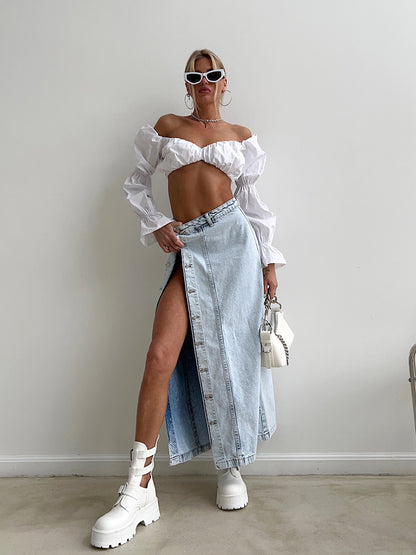 Retro Long Denim Skirt
