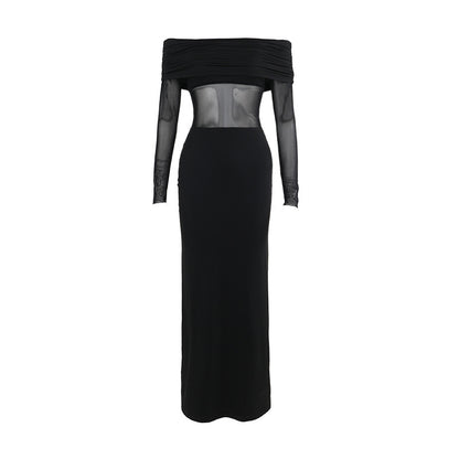 Off-shoulder Mesh See-through Dress