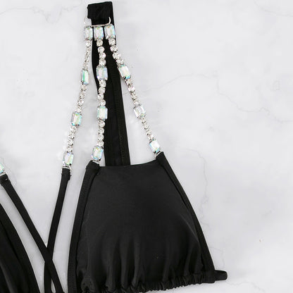 Rhinestone strappy bikini front top