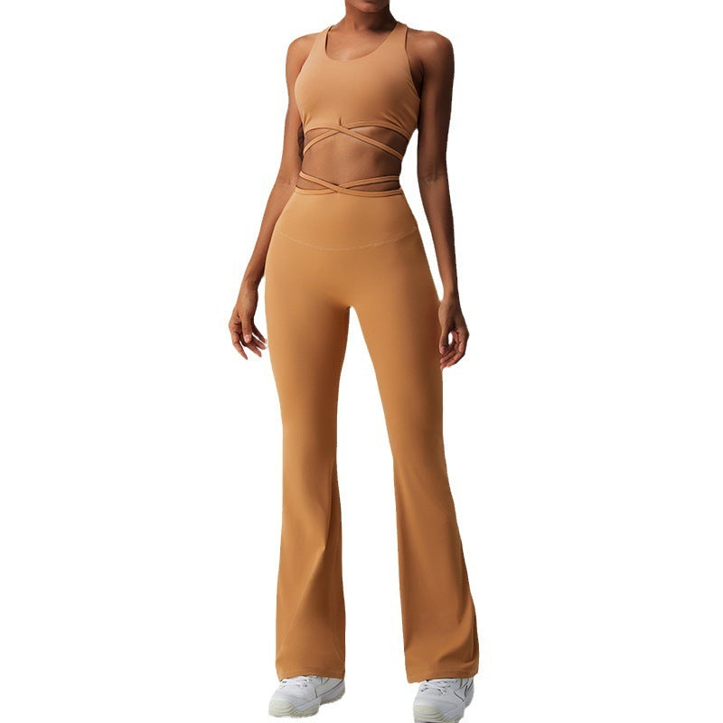 Criss Cross Thin Strap Tank-top With Yoga Pants Suit