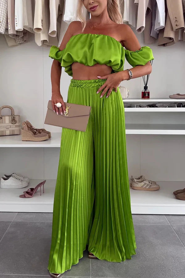 Satin Tube Top Leg Pants Set