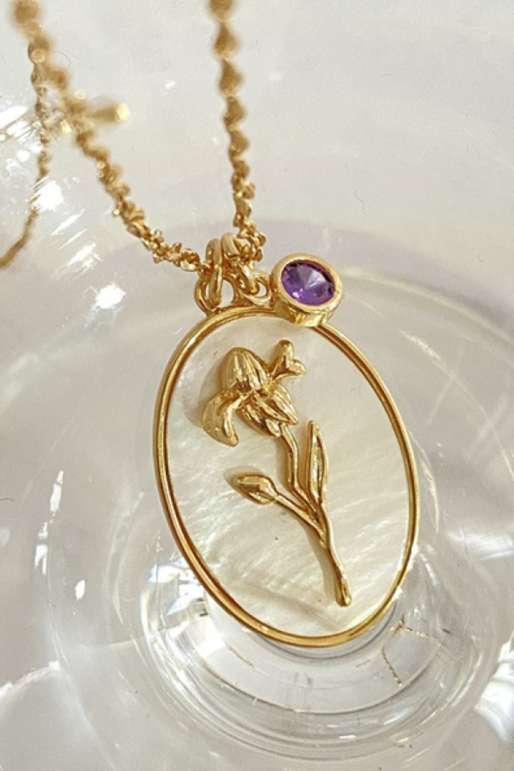 14K gold plated mother of pearl pendant necklaces with feminine floral design