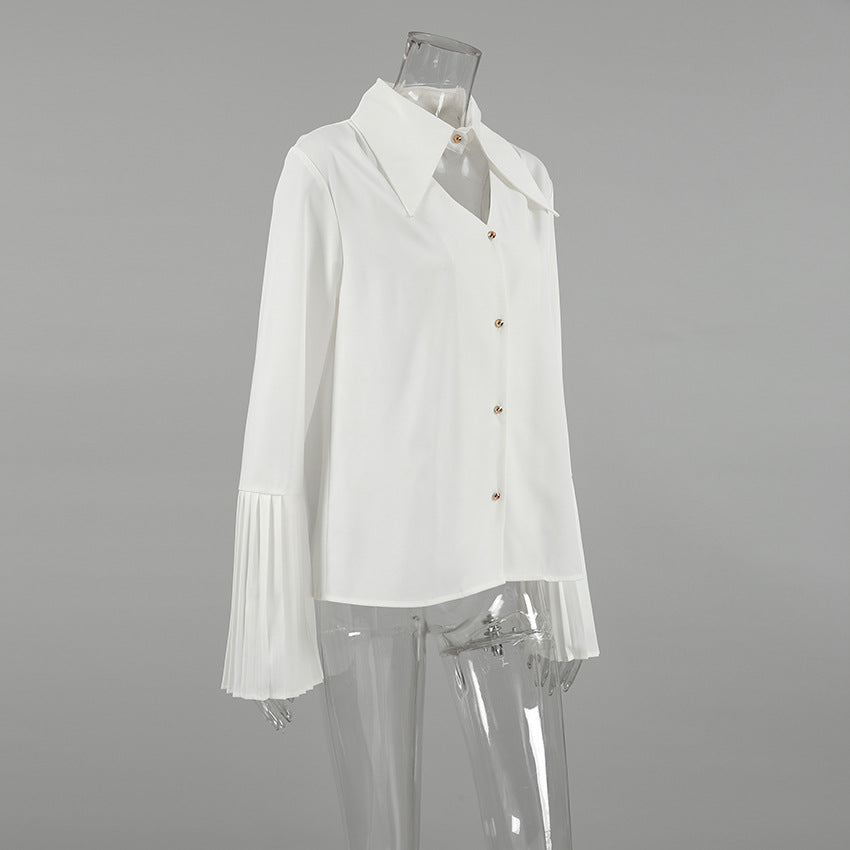 Pleated Sleeve Hollow-out Top