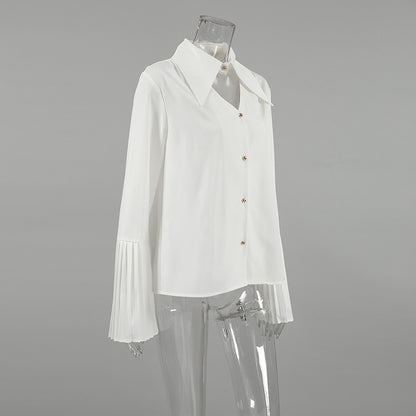 Pleated Sleeve Hollow-out Top