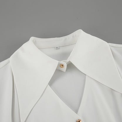 Pleated Sleeve Hollow-out Top